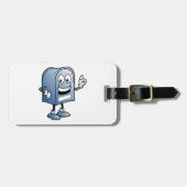 Mailbox mascotte Happy Blue Postal karakter Bagagelabel (Voorkant horizontaal)
