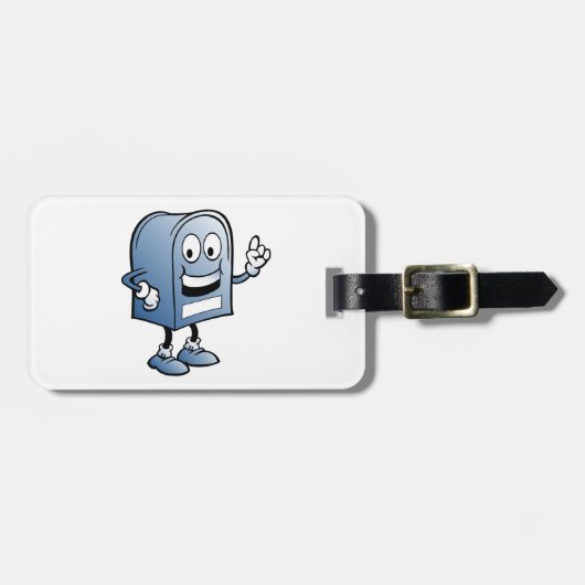 Mailbox mascotte Happy Blue Postal karakter Bagagelabel (Voorkant horizontaal)