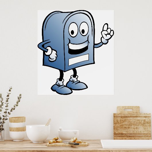 Mailbox mascotte Happy Blue Postal karakter Poster (Keuken)