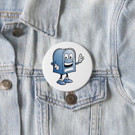 Mailbox mascotte Happy Blue Postal karakter Ronde Button 7,6 Cm