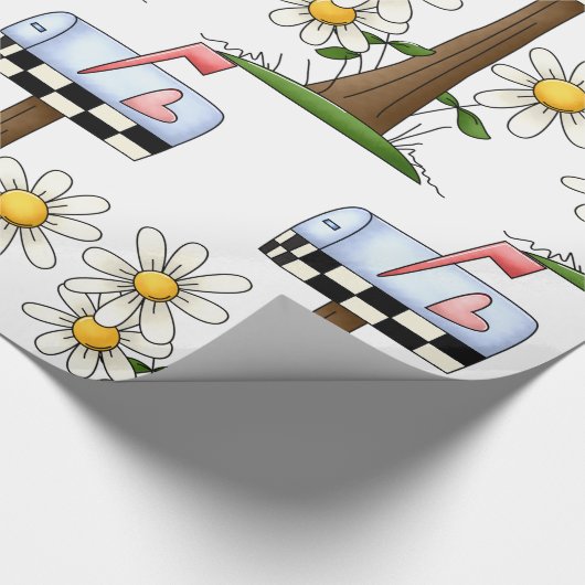 Mailbox met madeliefjes en Heart Flag Country Gard Cadeaupapier (Hoek)