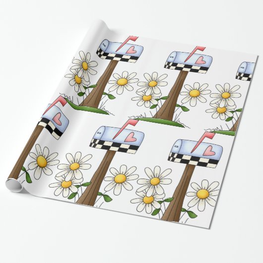 Mailbox met madeliefjes en Heart Flag Country Gard Cadeaupapier (Uitgerold)