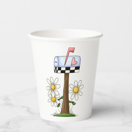 Mailbox met madeliefjes en Heart Flag Country Gard Papieren Bekers (Voorkant)