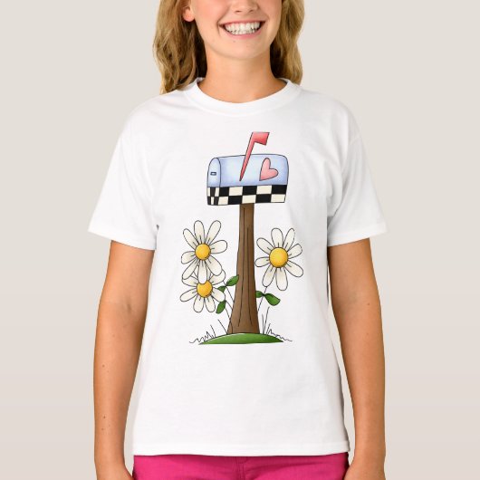Mailbox met madeliefjes en Heart Flag Country Gard T-shirt (Voorkant)