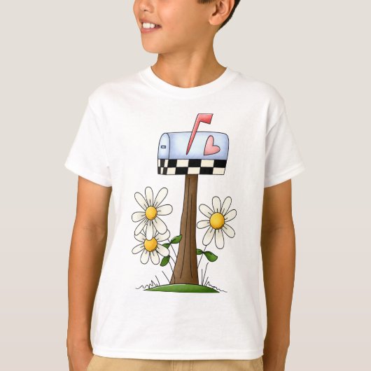Mailbox met madeliefjes en Heart Flag Country Gard T-shirt (Voorkant)