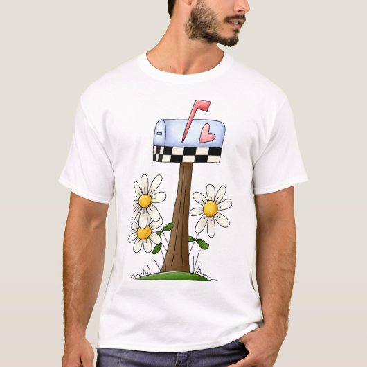 Mailbox met madeliefjes en Heart Flag Country Gard T-shirt (Voorkant)
