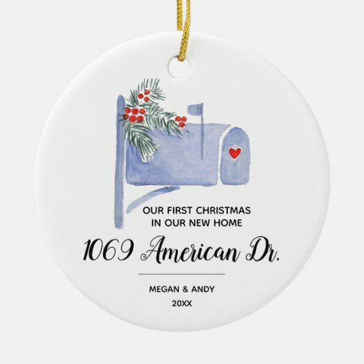 Mailbox Ons eerste kerstfeest in ons nieuwe huis Keramisch Ornament (Voorkant)