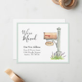 Mailbox waterverf Nieuw huis We zijn verhuisd Notitiekaartje (Voorkant / Achterkant in situ)