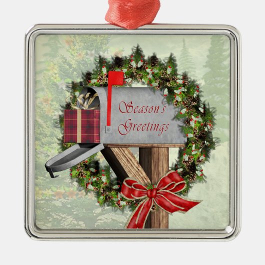 Mailbox Wreatft Mail Carrier Silver Ornament (Voorkant)