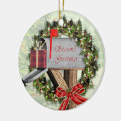 Mailbox, Wreath and Gift Mailman Round Ornament (Links)