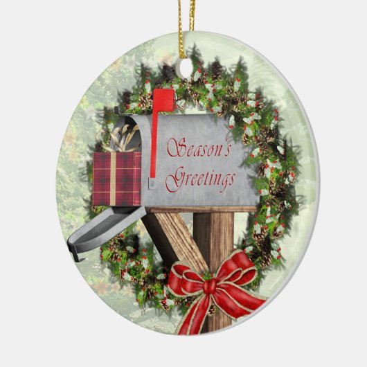Mailbox, Wreath and Gift Mailman Round Ornament (Links)