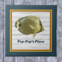 Mailed Butterflyfish in Blauwgroen en goud met naa