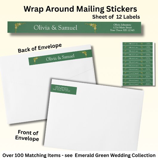 Mailing Stickers, Emerald Green & Gold