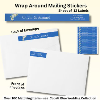 Mailing Stickers, kobaltblauw & witte rozen