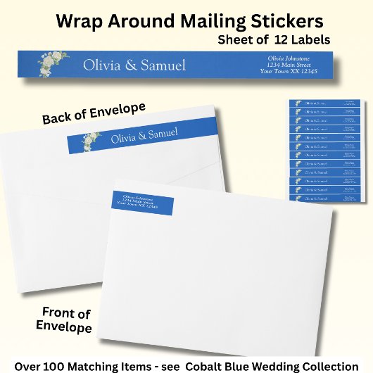 Mailing Stickers, kobaltblauw & witte rozen