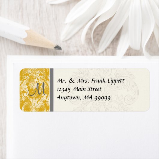Mailinglabels - Fleur di Lys Damask - Mosterd Etiket (Insitu)