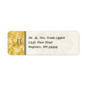 Mailinglabels - Fleur di Lys Damask - Mosterd Etiket (Voorkant)