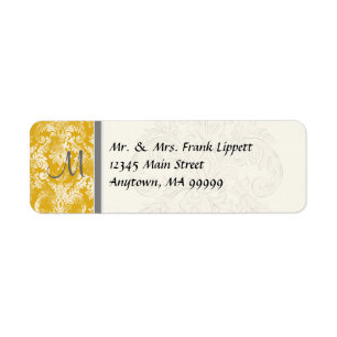 Mailinglabels - Fleur di Lys Damask - Mosterd Etiket