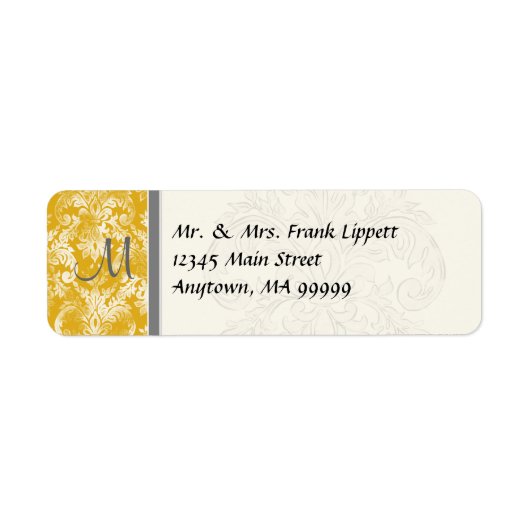 Mailinglabels - Fleur di Lys Damask - Mosterd Etiket (Voorkant)