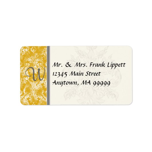 Mailinglabels - Fleur di Lys Damask - Mosterd Etiket (Voorkant)
