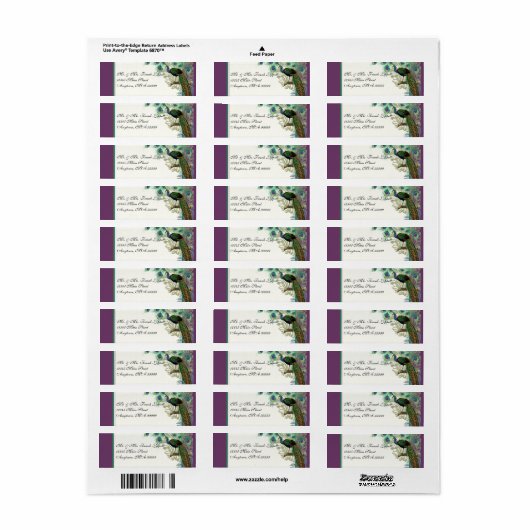 Mailinglabels -  pauw, veren in ets etiket (Full Sheet)