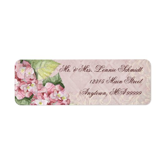 Mailinglabels - Pink Hydrangea Swirl matching Etiket (Voorkant)