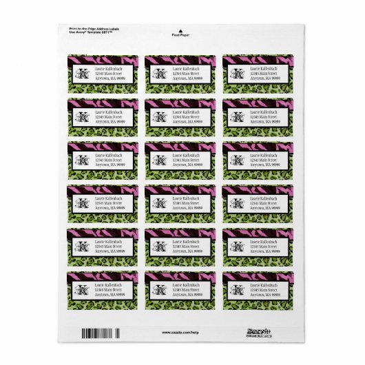 Mailinglabels - Zebra'n leopard Monogramma Etiket (Full Sheet)