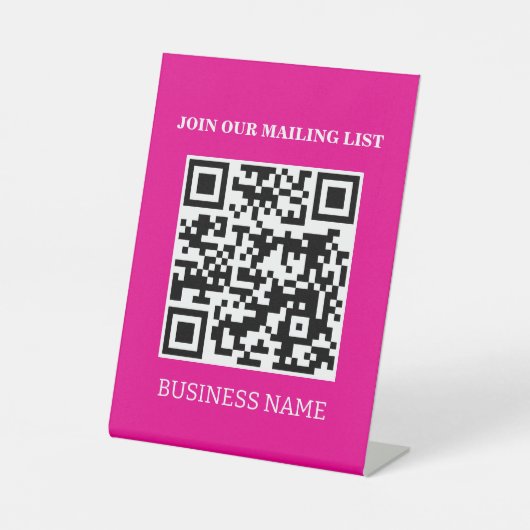 Mailinglijst QR Code Sign, Roze Winkel Reclamebord Met Voetstuk (Voorkant)