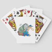 Mailman die een grote zak vervoert pokerkaarten (Achterkant)
