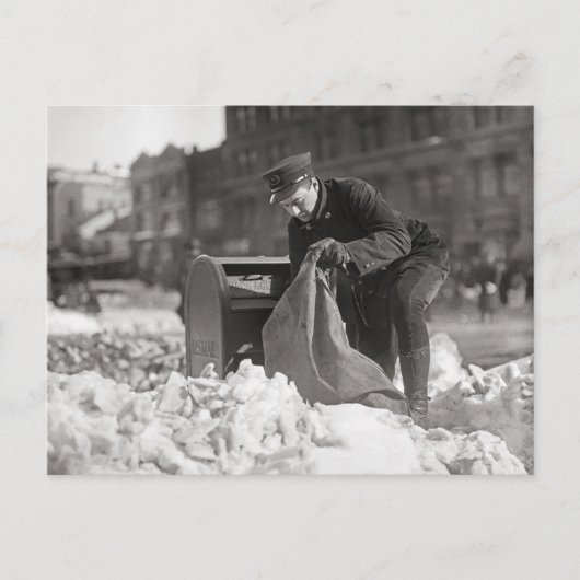 Mailman in de sneeuw, 1922 briefkaart (Voorkant)
