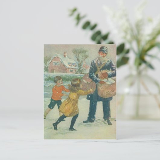 Mailman & kinderen briefkaart (Staand voorkant)