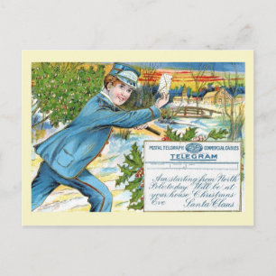 Mailman levert het telegram van de kerstman feestdagenkaart