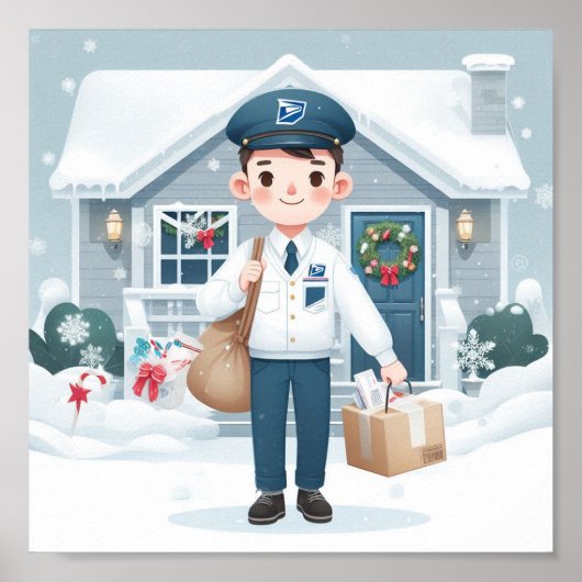 Mailman met Kerstmis Poster (Voorkant)