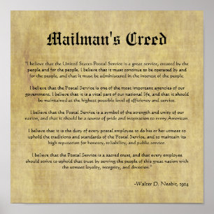 Mailman's Creed Letter Carrier-cadeau Poster