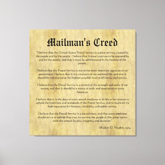 Mailman's Creed Letter Carrier Retirement Gift Canvas Afdruk (Voorkant)