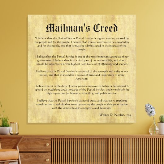Mailman's Creed Letter Carrier Retirement Gift Canvas Afdruk (Insitu (Woonkamer))