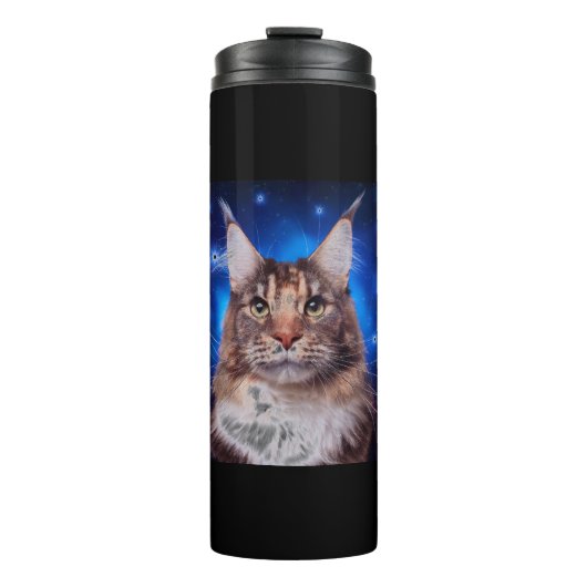 Main Coon Cat Blue Background Stars Thermosbeker (Voorkant)