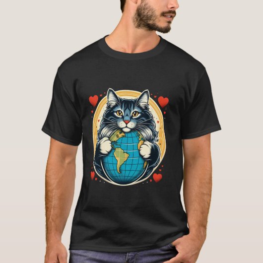 Main Coon Kat Aardse Dag Knuffel Liefde Eigenaar P T-shirt (Voorkant)