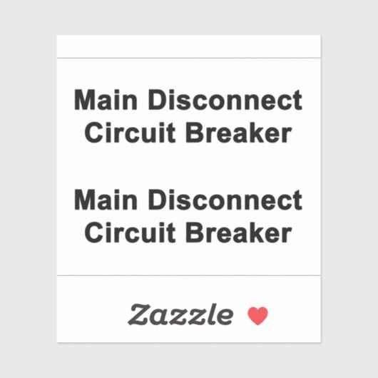 Main Disconnect Circuit Breaker Sticker (Vel)