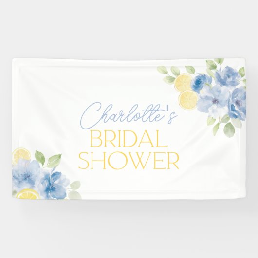 Main Squeeze Blauwe Bloem Citrus Bruiloft Feest Spandoek (Horizontaal)