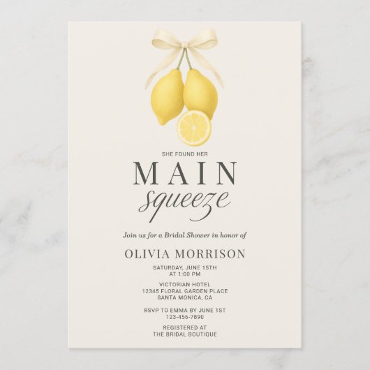 Main Squeeze Boog QR Code Bruiloftsborrel Kaart (Voorkant)