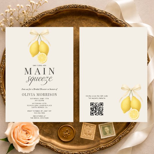 Main Squeeze Bow QR Code Bridal Shower Kaart