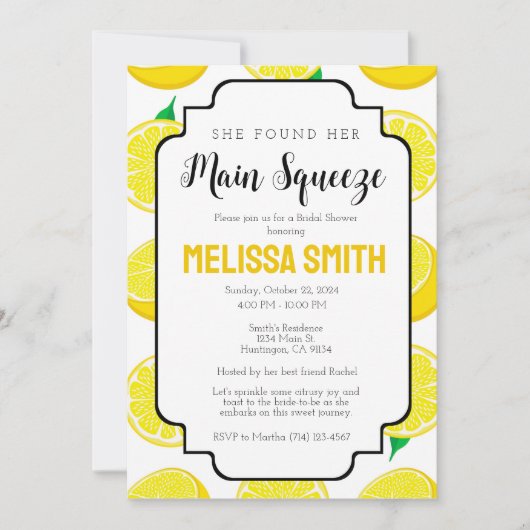 Main Squeeze Bridal Shower Invitation Sjabloon Kaart (Voorkant)