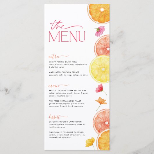 Main Squeeze Bright Citrus Vrijgezellenfeest Menu (Voorkant)