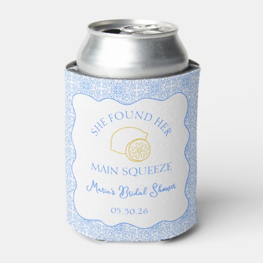 Main Squeeze Bruidsfeest Citroen Blauwe Tegel Blikjeskoeler (Blikje Voorkant)