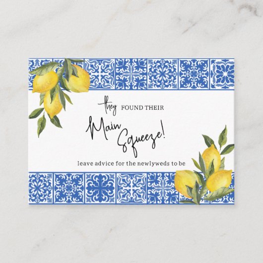 Main Squeeze Citroen Blauwe Tegel Bruiloft Douche  Informatiekaartje (Voorkant)