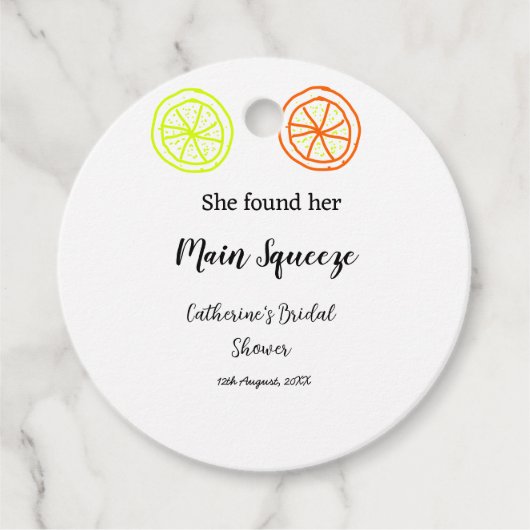 Main Squeeze citroen citrus bruiloft naam toevoege Bedankjes Labels (Voorkant)