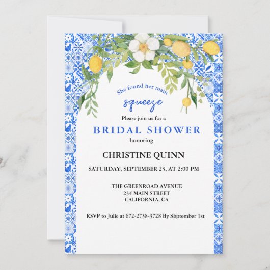 Main Squeeze Citroen en Marokkaanse Tegel Bruidsbo Save The Date (Voorkant)