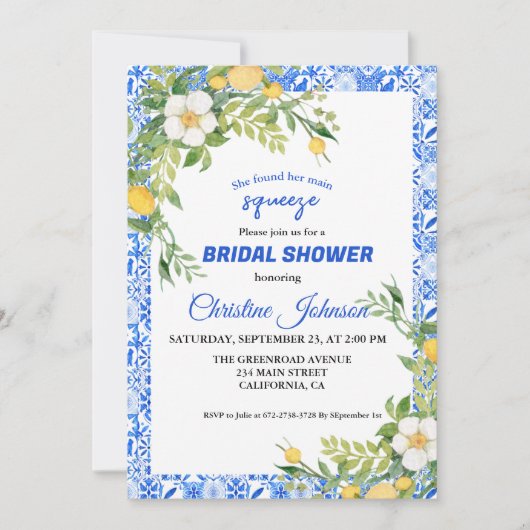 Main Squeeze Citroen en Marokkaanse tegel bruiloft Save The Date (Voorkant)