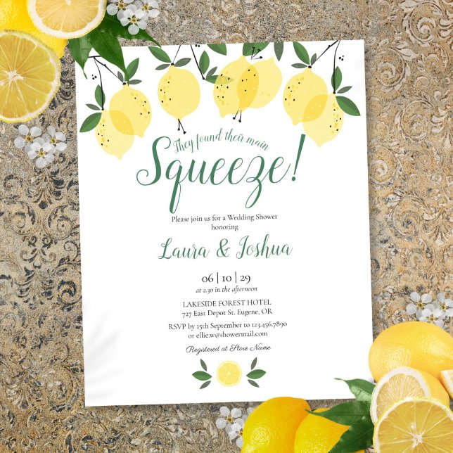 Main Squeeze Citroen Huwelijks Bruiloft Budget Uit (Main Squeeze Lemon Wedding Shower Budget Invite)